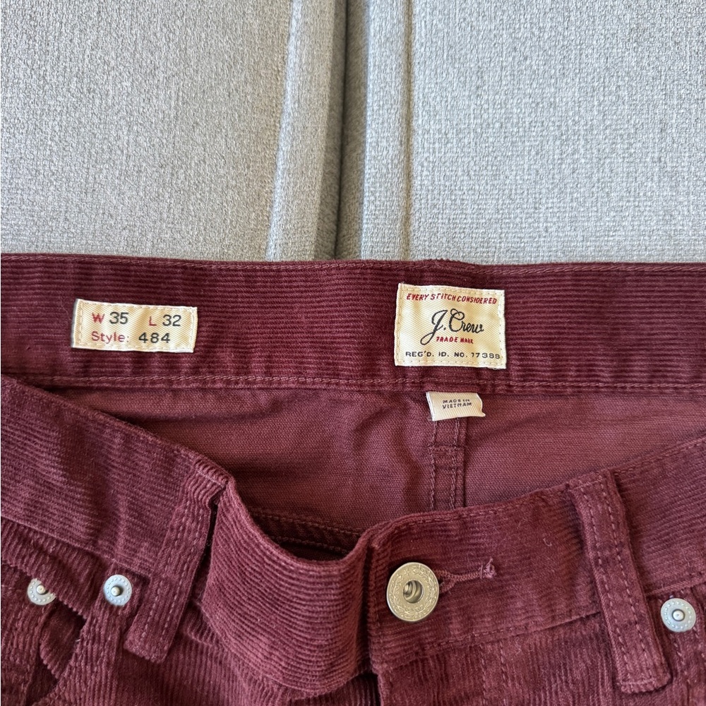 J. Crew Men's Deep Red Corduroy Pants - 484 Slim - 35 X 32 - Picture 2 of 11